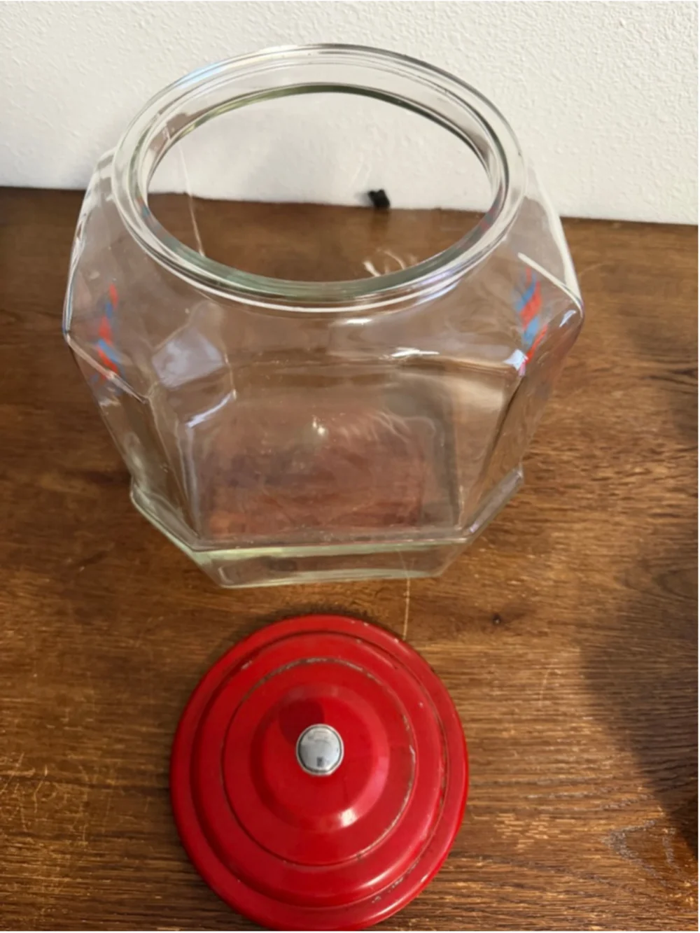 Vintage Lance Glass Jar “From The House of Lance” Store Display w/ Red Metal Lid